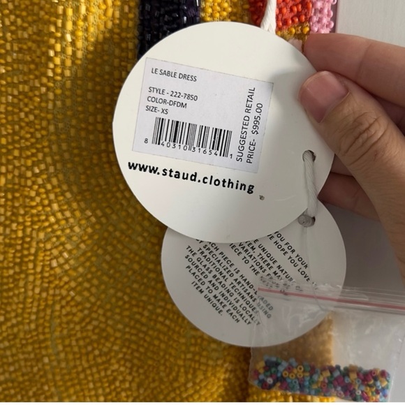 Staud Le Sable Square-Neck Beaded Mini Dress in Daffodil Dream Size XS - Picture 8 of 12